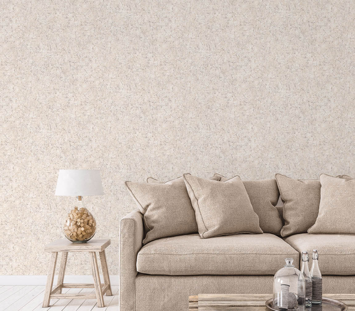 modern living room with taupe and charcoal texture wallpaper