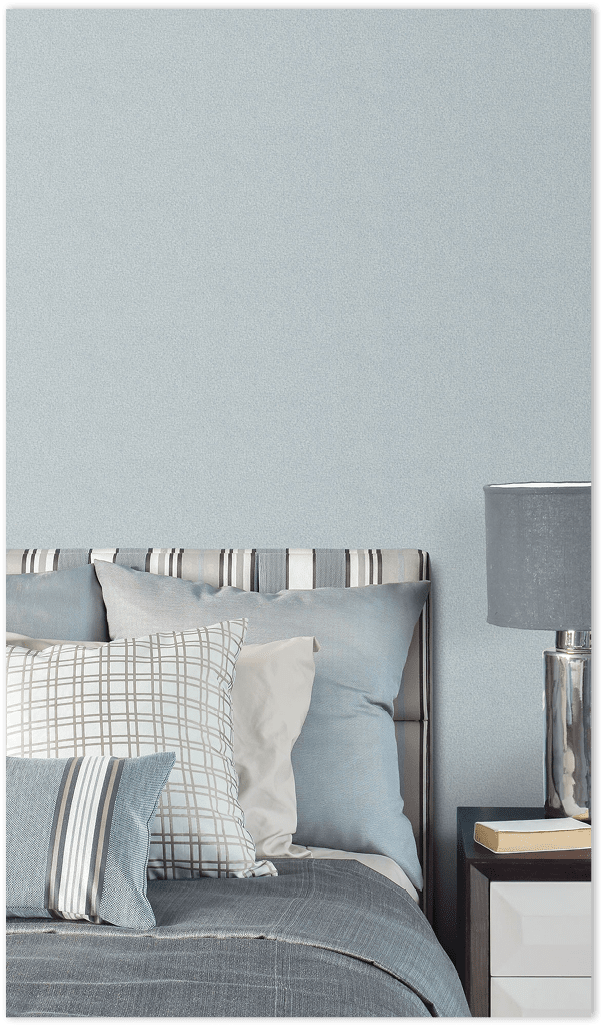 bedroom with blue weave texture wallpaper