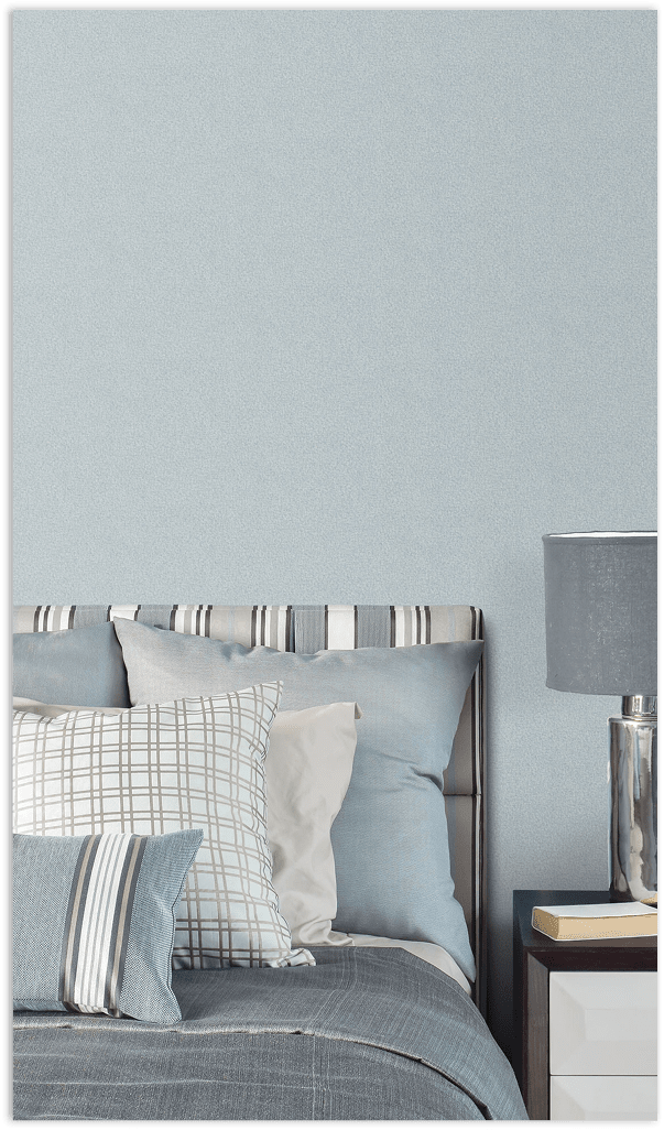 bedroom with blue weave texture wallpaper