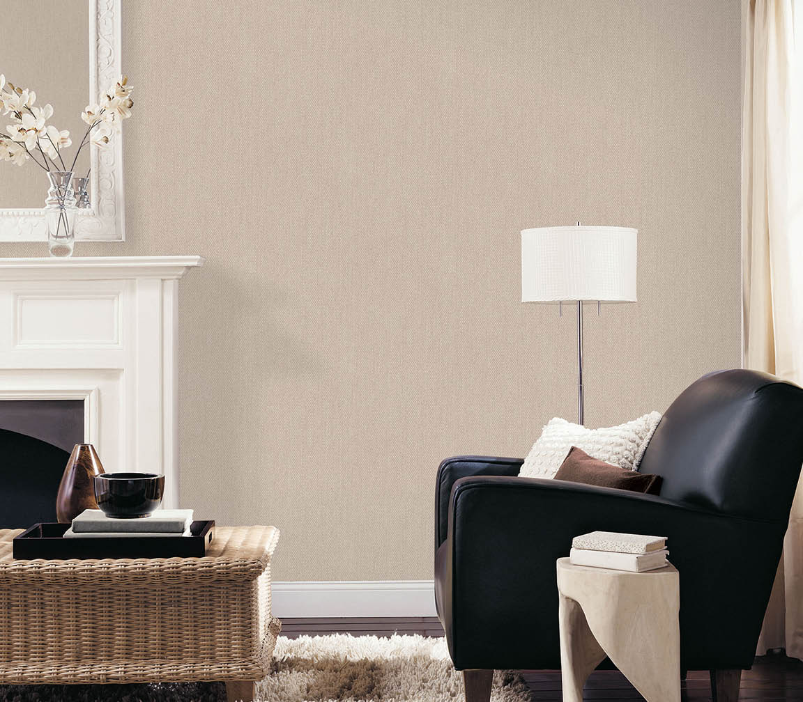 Living room with taupe mini grate texture wallpaper